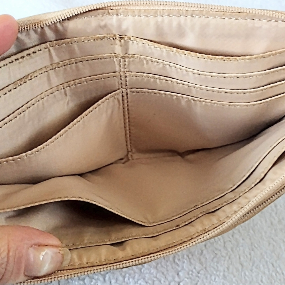 💗 Coach Y2K Khaki Pink Signature Stripe 12CM Double Zip Wristlet Wallet - Picture 9 of 10